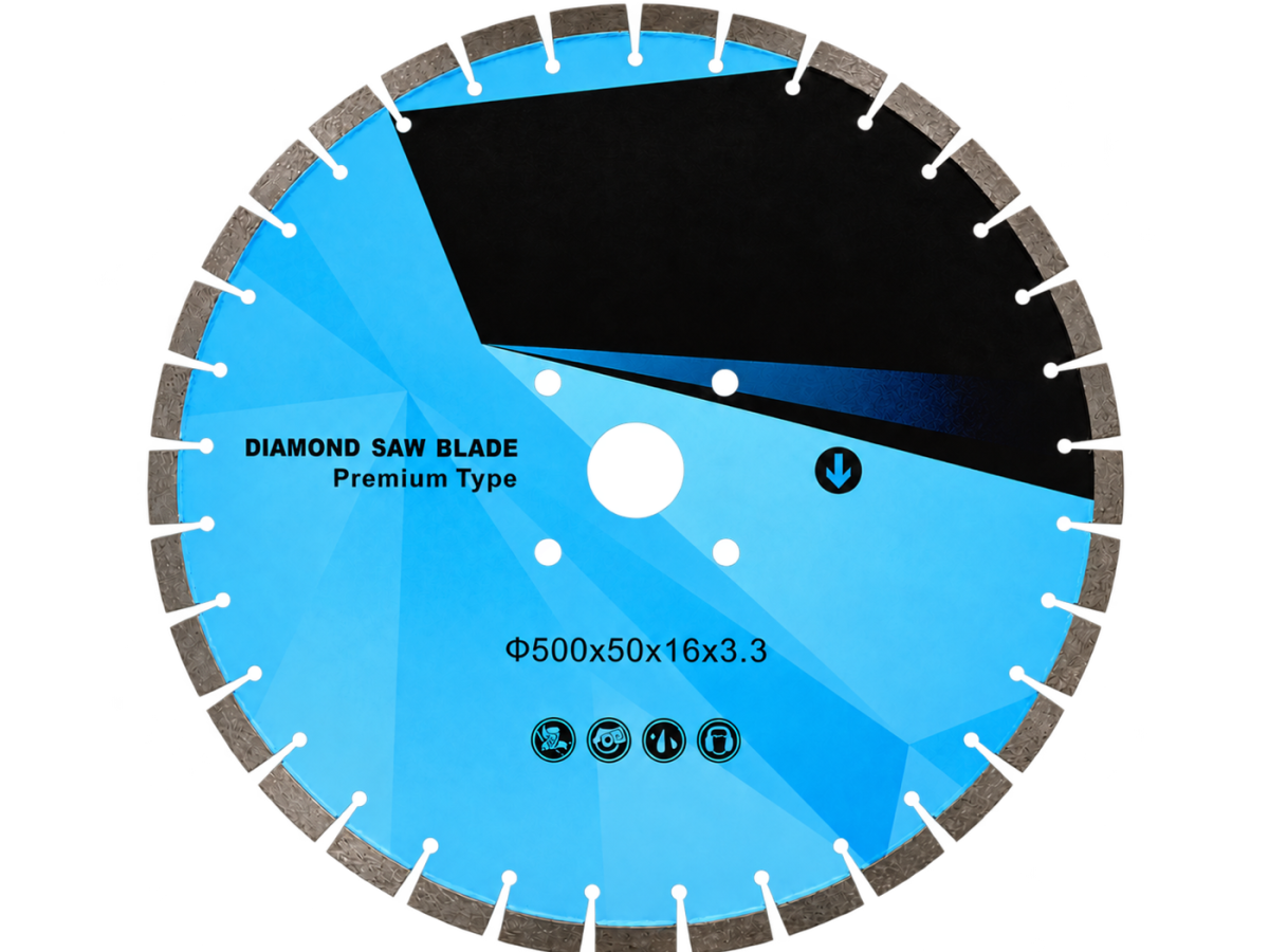 Blue segmented concrete diamond saw blade, complete front face