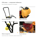 Component references showing handle, water tank, wheels and engine