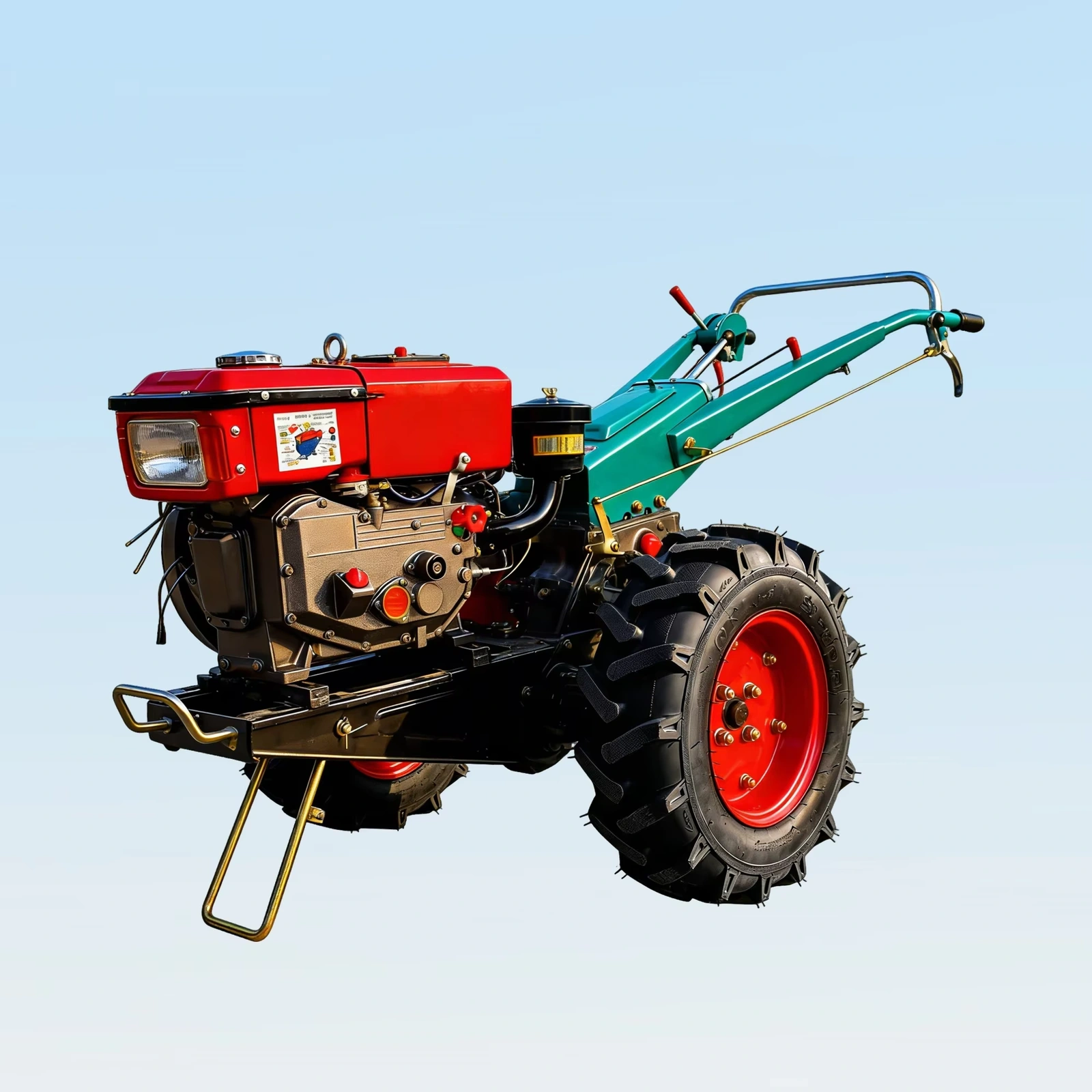 Walking tractor engine, wheels and support