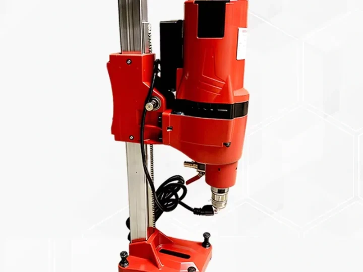 Electric core drill on its feed stand