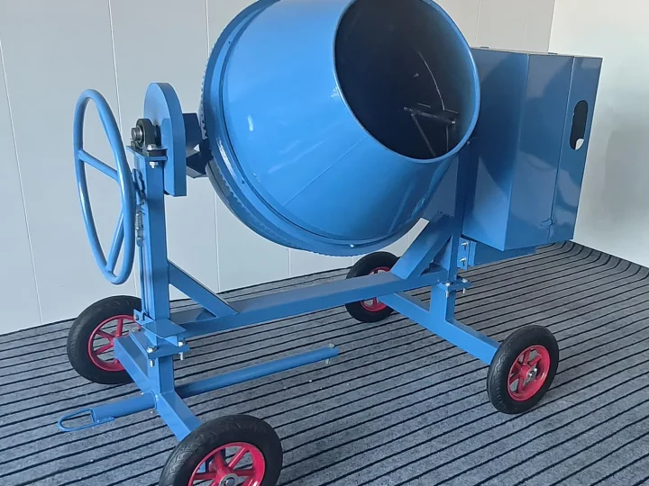 Original tilting-drum mixer front-quarter view