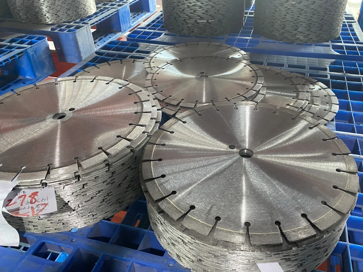 Diamond-blade examples on the workshop rack