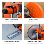 Saw motor, guard, rail and blade details