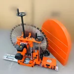 Rail-mounted wall-saw head and blade guard