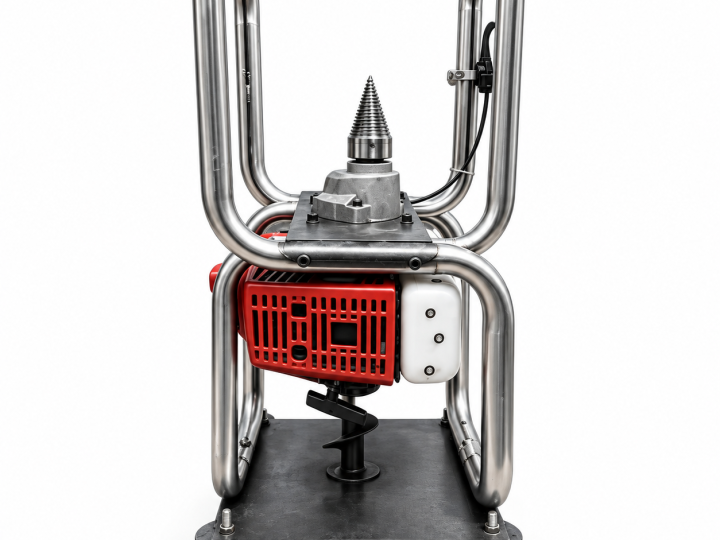 JHGLS001 gasoline cone wood splitter, whole-machine source view with the cone and base; confirm mounting and operating requirements.