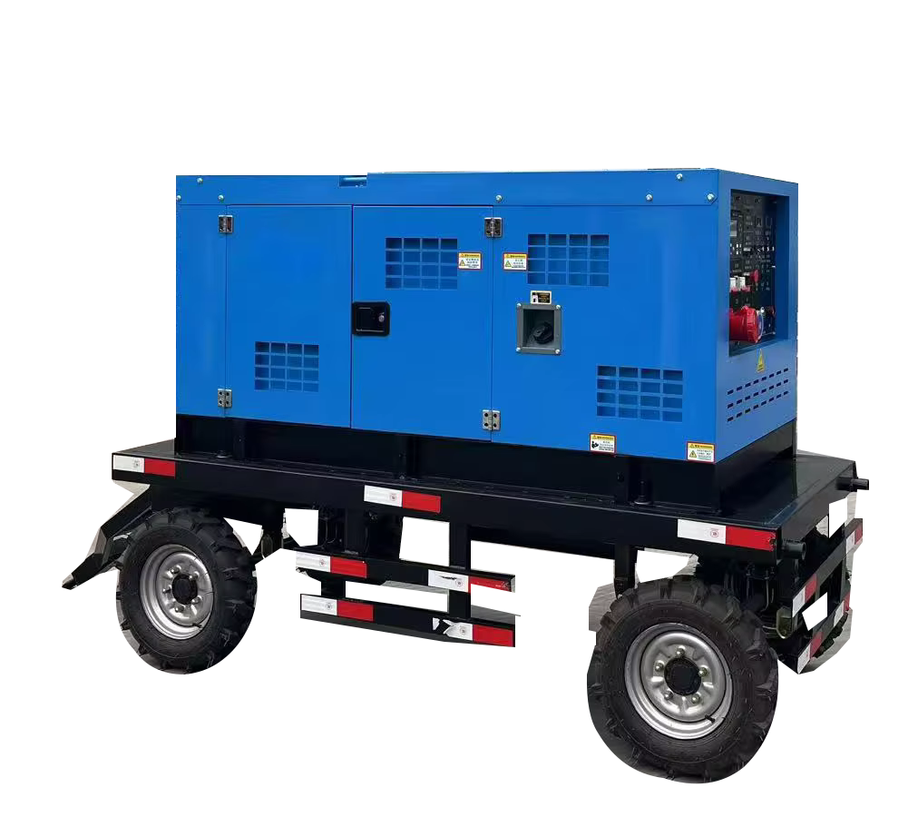 600A dual-station diesel welding generator, source wheeled-chassis view with the control panel and towing frame; chassis inclusion and road approval are not implied.