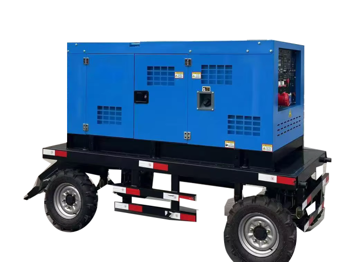 600A dual-station diesel welding generator, source wheeled-chassis view with the control panel and towing frame; chassis inclusion and road approval are not implied.