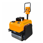 D600-1 walk-behind double-drum roller, whole-machine source view with the drum side cover and control handle.