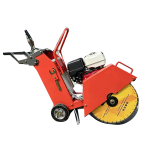 Q500-2 floor saw, whole-machine source view with the cutting blade, frame and support leg; confirm the delivered configuration.