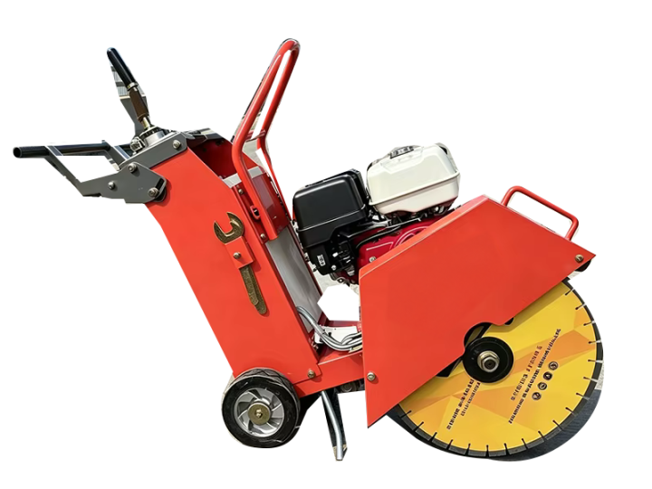Q500-2 floor saw, whole-machine source view with the cutting blade, frame and support leg; confirm the delivered configuration.